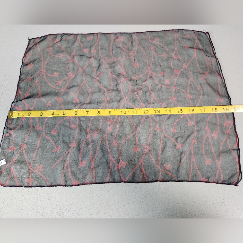 Navy Chiffon Silk Scarf with Red Vine Print - Picture 7 of 8